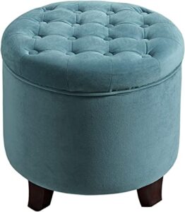 homepop home decor | upholstered round velvet tufted foot rest ottoman | ottoman with storage for living room & bedroom | decorative home furniture, teal