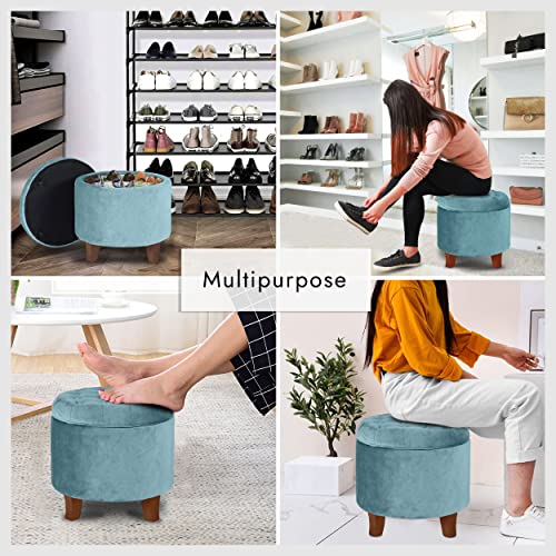 Homepop Home Decor | Upholstered Round Velvet Tufted Foot Rest Ottoman | Ottoman with Storage for Living Room & Bedroom | Decorative Home Furniture, Teal