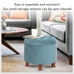 Homepop Home Decor | Upholstered Round Velvet Tufted Foot Rest Ottoman | Ottoman with Storage for Living Room & Bedroom | Decorative Home Furniture, Teal