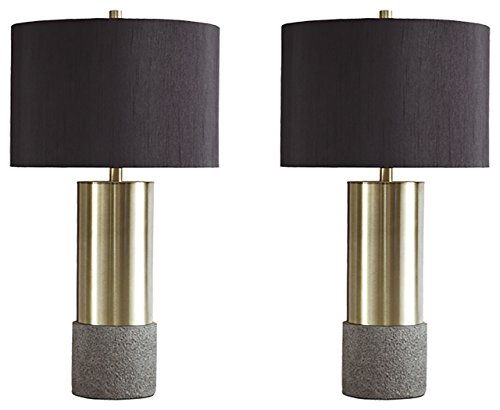 Signature Design by Ashley Jacek Modern Contemporary Table Lamp, 2 Count, Gray & Brass Finish