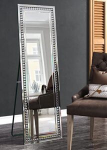 muausu full length mirror – standing hanging or leaning rectangle floor mirror,59”x 18” crystal surround full body mirror wall mounted dressing mirror for bedroom living room