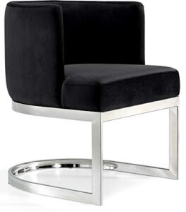 meridian furniture gianna collection modern | contemporary velvet upholstered dining chair with polished chrome metal frame, 24″ w x 22″ d x 29.5″ h, black