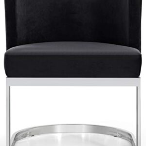 Meridian Furniture Gianna Collection Modern | Contemporary Velvet Upholstered Dining Chair with Polished Chrome Metal Frame, 24" W x 22" D x 29.5" H, Black