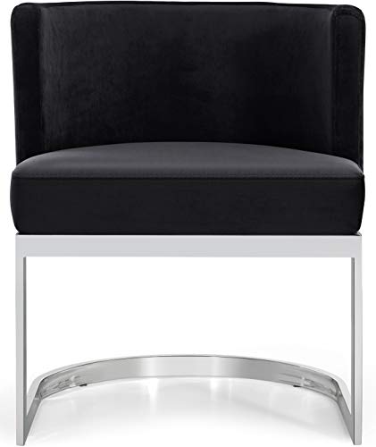 Meridian Furniture Gianna Collection Modern | Contemporary Velvet Upholstered Dining Chair with Polished Chrome Metal Frame, 24" W x 22" D x 29.5" H, Black