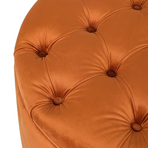 Homebeez Round Velvet Storage Ottoman, Button Tufted Footrest Stool Coffee Table for Living Room,24.8" L x 24.8" W x 15.4" H,Orange