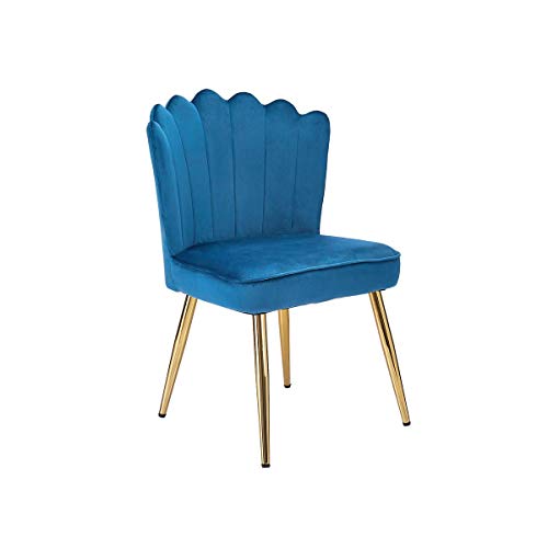 CangLong Velvet Accent Chair for Living Room/Bed Room/Guest Room, Upholstered Mid Century Modern Leisure Chair with Metal Legs Guest Chair Vanity Chair, Teal Blue