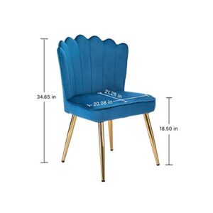 CangLong Velvet Accent Chair for Living Room/Bed Room/Guest Room, Upholstered Mid Century Modern Leisure Chair with Metal Legs Guest Chair Vanity Chair, Teal Blue