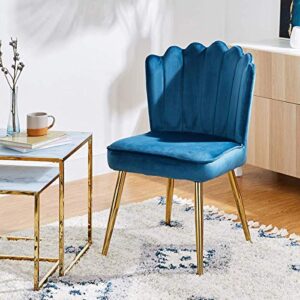 CangLong Velvet Accent Chair for Living Room/Bed Room/Guest Room, Upholstered Mid Century Modern Leisure Chair with Metal Legs Guest Chair Vanity Chair, Teal Blue