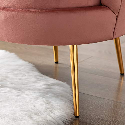 DAGONHIL Pink Velvet Accent Chair for Living Room, Vanity Chair for Makeup Room, Tulip Chair with Gold Metal Legs, Dusty Pink