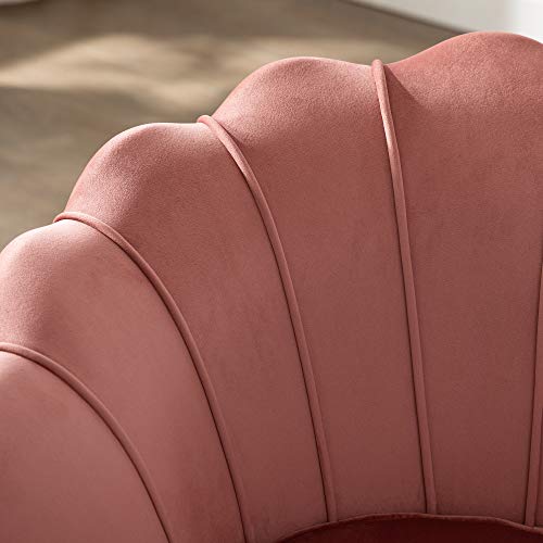 DAGONHIL Pink Velvet Accent Chair for Living Room, Vanity Chair for Makeup Room, Tulip Chair with Gold Metal Legs, Dusty Pink