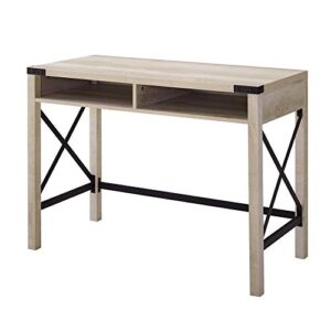 Walker Edison Callum Modern Farmhouse Metal X Writing Desk, 42 Inch, White Oak