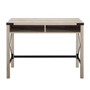 Walker Edison Callum Modern Farmhouse Metal X Writing Desk, 42 Inch, White Oak