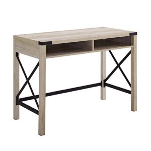 Walker Edison Callum Modern Farmhouse Metal X Writing Desk, 42 Inch, White Oak