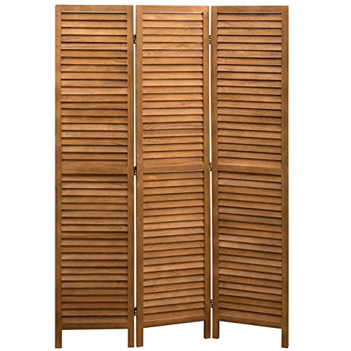 ALIMORDEN 5.7 Ft 3 Panels Room Dividers, Vintage Natural Wooden Privacy Screen, Folding Wall Divider, Space Seperate