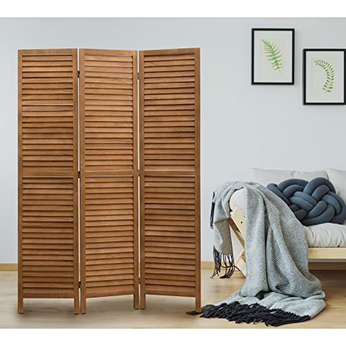 ALIMORDEN 5.7 Ft 3 Panels Room Dividers, Vintage Natural Wooden Privacy Screen, Folding Wall Divider, Space Seperate