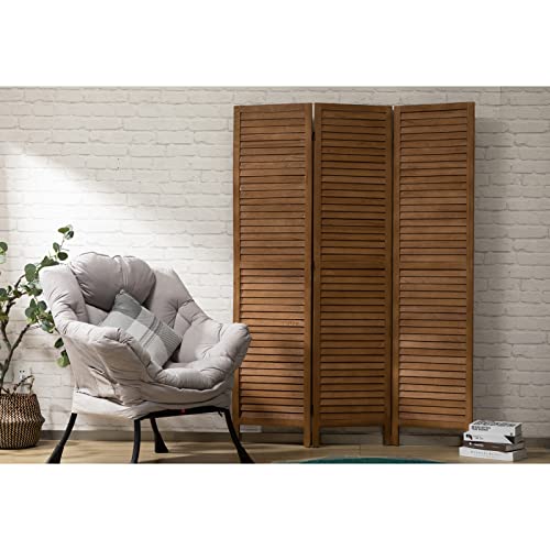 ALIMORDEN 5.7 Ft 3 Panels Room Dividers, Vintage Natural Wooden Privacy Screen, Folding Wall Divider, Space Seperate