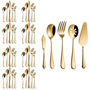 flatware set, magicpro modern royal 45-pieces gold stainless steel flatware for wedding festival christmas party, service for 8