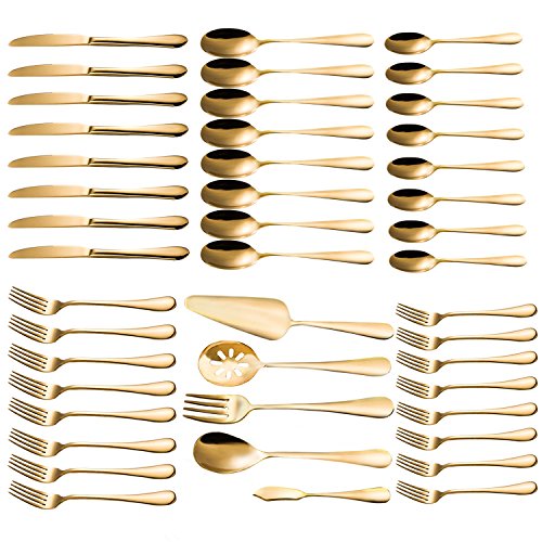 Flatware Set, Magicpro Modern Royal 45-Pieces gold Stainless Steel Flatware for Wedding Festival Christmas Party, Service For 8