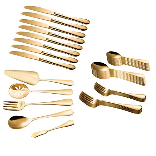 Flatware Set, Magicpro Modern Royal 45-Pieces gold Stainless Steel Flatware for Wedding Festival Christmas Party, Service For 8