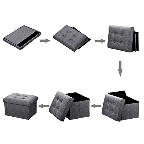 ALASDO Storage Small Ottoman Foldable Rectangle Coffee Table Multipurpose Foot Rest Short Children Sofa Stool,Linen Fabric Ottomans Bench Foot Rest for Bedroom(Dark Grey)