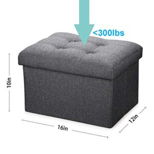 ALASDO Storage Small Ottoman Foldable Rectangle Coffee Table Multipurpose Foot Rest Short Children Sofa Stool,Linen Fabric Ottomans Bench Foot Rest for Bedroom(Dark Grey)