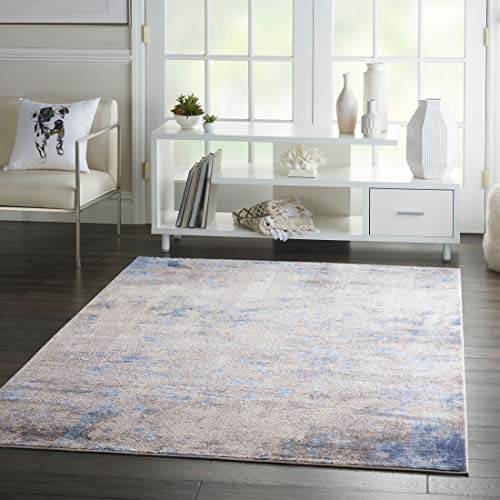 Nourison Silky Textures Distressed Blue/Ivory/Grey 9'3" x 12'9" Area Rug (9' x 13'), 9'3"X12'9",