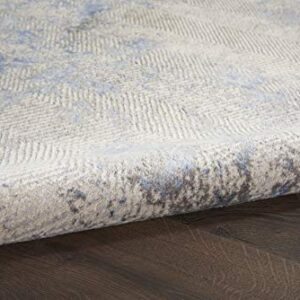 Nourison Silky Textures Distressed Blue/Ivory/Grey 9'3" x 12'9" Area Rug (9' x 13'), 9'3"X12'9",