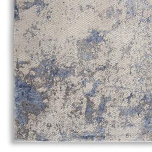 Nourison Silky Textures Distressed Blue/Ivory/Grey 9'3" x 12'9" Area Rug (9' x 13'), 9'3"X12'9",