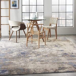 Nourison Silky Textures Distressed Blue/Ivory/Grey 9'3" x 12'9" Area Rug (9' x 13'), 9'3"X12'9",