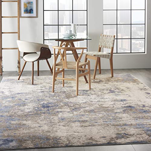 Nourison Silky Textures Distressed Blue/Ivory/Grey 9'3" x 12'9" Area Rug (9' x 13'), 9'3"X12'9",