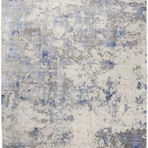 Nourison Silky Textures Distressed Blue/Ivory/Grey 9'3" x 12'9" Area Rug (9' x 13'), 9'3"X12'9",