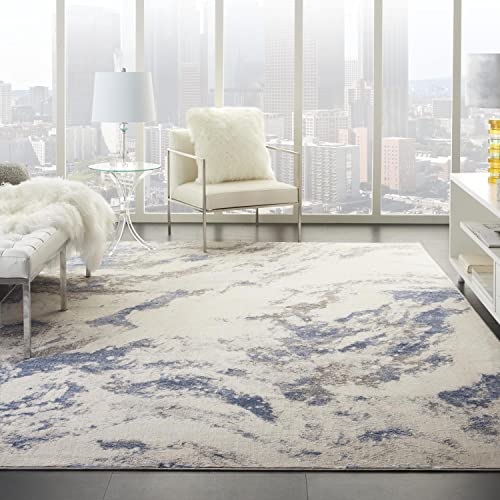 Nourison Sleek Textures Abstract Blue/Ivory/Grey 9'3" x 12'9" Area -Rug, Easy -Cleaning, Non Shedding, Bed Room, Living Room, Dining Room, Kitchen (9x13)