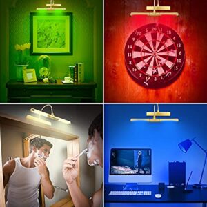 HONGUT Wireless Painting Lights with Remote, Rechargeable Picture Light，28 LEDs Rotatable Light Head with 12 Color Changing, Dimmable Display Light with Timer for Frame, Portrait, Art, Dartboard-Gold