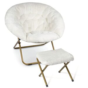 milliard cozy chair with footrest ottoman/faux fur saucer chair for bedroom/x-large (white)