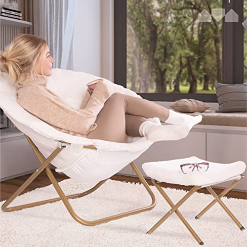 Milliard Cozy Chair with Footrest Ottoman/Faux Fur Saucer Chair for Bedroom/X-Large (White)