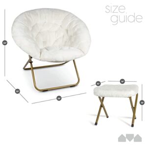 Milliard Cozy Chair with Footrest Ottoman/Faux Fur Saucer Chair for Bedroom/X-Large (White)