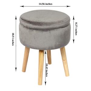 B FSOBEIIALEO Round Storage Ottoman, Soft Padded Velvet Footrest Stool, with Wooden Legs & Tray Top 14.17" (Grey)