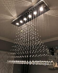 7pm rectangle chandeliers for dining room, 6-light modern k9 crystal chandeliers, raindrop chandeliers, dimmable, adjustable color temperature, pendant lights for kitchen island, l40 x w10 x h40