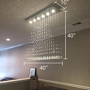 7PM Rectangle Chandeliers for Dining Room, 6-Light Modern K9 Crystal Chandeliers, Raindrop Chandeliers, Dimmable, Adjustable Color Temperature, Pendant Lights for Kitchen Island, L40 x W10 x H40