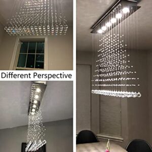 7PM Rectangle Chandeliers for Dining Room, 6-Light Modern K9 Crystal Chandeliers, Raindrop Chandeliers, Dimmable, Adjustable Color Temperature, Pendant Lights for Kitchen Island, L40 x W10 x H40