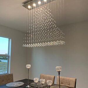 7PM Rectangle Chandeliers for Dining Room, 6-Light Modern K9 Crystal Chandeliers, Raindrop Chandeliers, Dimmable, Adjustable Color Temperature, Pendant Lights for Kitchen Island, L40 x W10 x H40