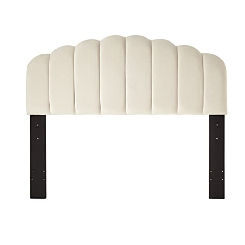 Ball & Cast Tufted Velvet Upholstered Headboard Channel, Queen Full Size Bed Adjusted Height 42-50 inch, Cream