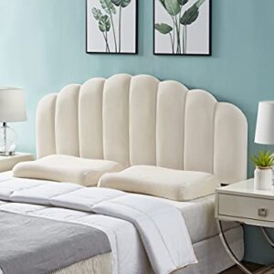 Ball & Cast Tufted Velvet Upholstered Headboard Channel, Queen Full Size Bed Adjusted Height 42-50 inch, Cream