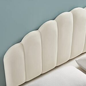 Ball & Cast Tufted Velvet Upholstered Headboard Channel, Queen Full Size Bed Adjusted Height 42-50 inch, Cream