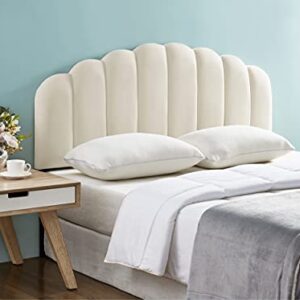 Ball & Cast Tufted Velvet Upholstered Headboard Channel, Queen Full Size Bed Adjusted Height 42-50 inch, Cream