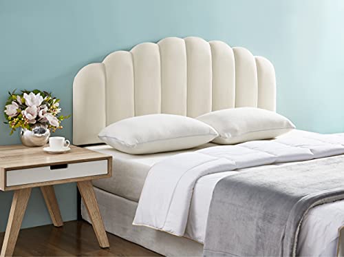 Ball & Cast Tufted Velvet Upholstered Headboard Channel, Queen Full Size Bed Adjusted Height 42-50 inch, Cream