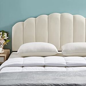 Ball & Cast Tufted Velvet Upholstered Headboard Channel, Queen Full Size Bed Adjusted Height 42-50 inch, Cream