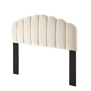 Ball & Cast Tufted Velvet Upholstered Headboard Channel, Queen Full Size Bed Adjusted Height 42-50 inch, Cream