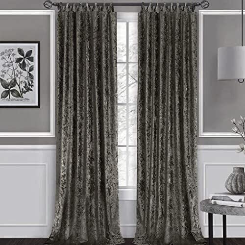 Vickers Harper Criss-Cross 84 Inch Velvet Solid Tab Top Single Curtain Panel in Grey