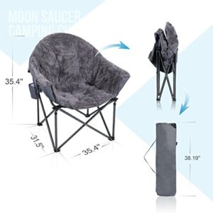 ALPHA CAMP Plush Moon Saucer Chair with Carry Bag - Supports 350 LBS, Gray